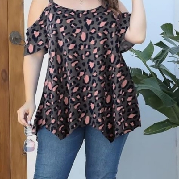 Women's LARACE Cold Shoulder Tops with Spaghetti Straps-Tunic Shirt (Size 2X) - Picture 4 of 9